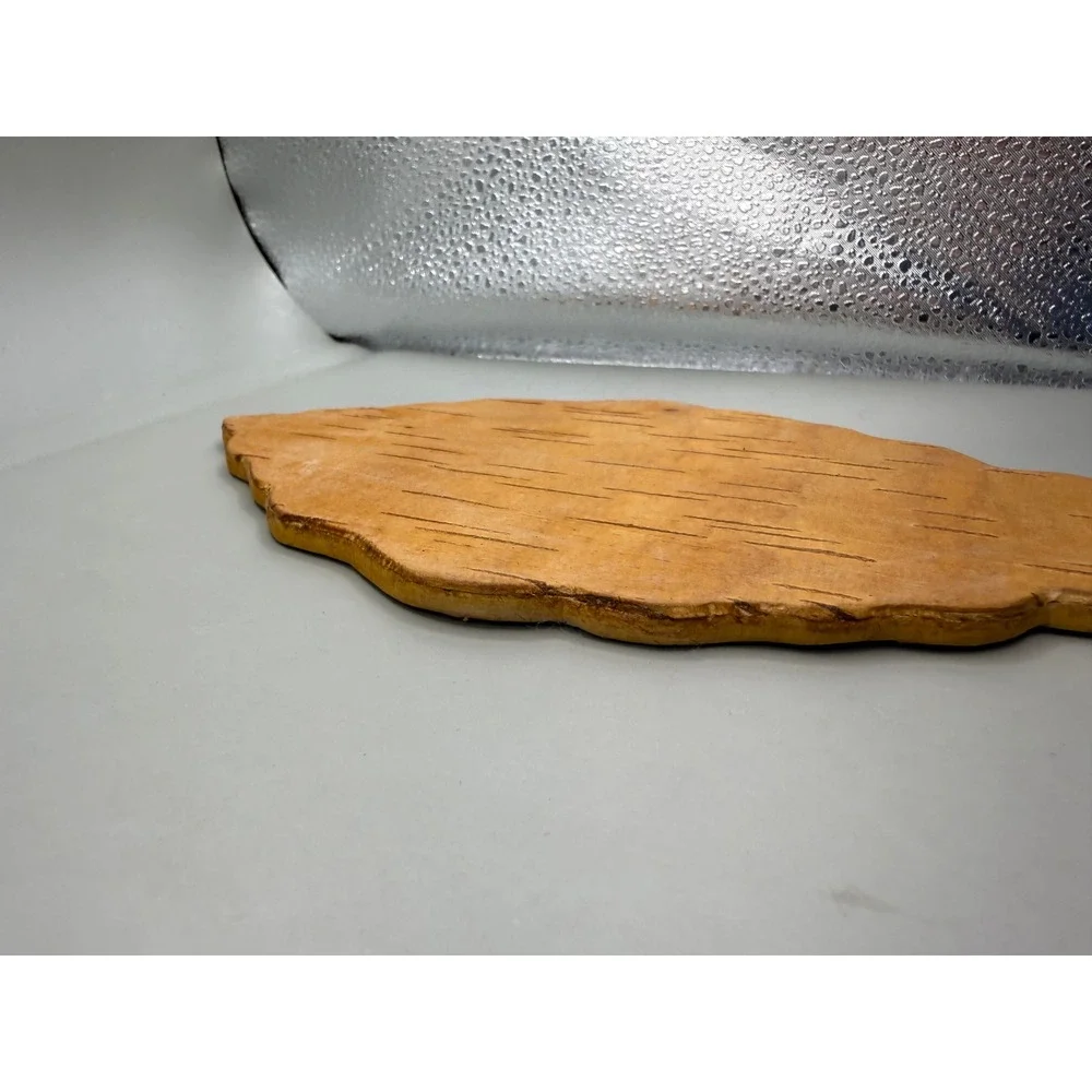 Vintage MCM Eastern European Hand Carved Birch Wood Hand Mirror 11.75